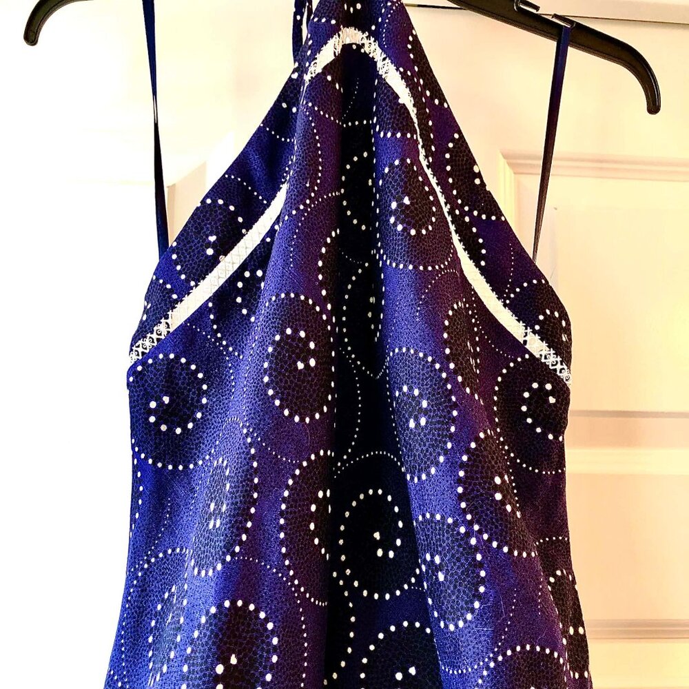 New STAUD Megan Linen Halter Mini Dress Tunic Navy Whirlpool 14 MSRP $300 - Picture 10 of 13